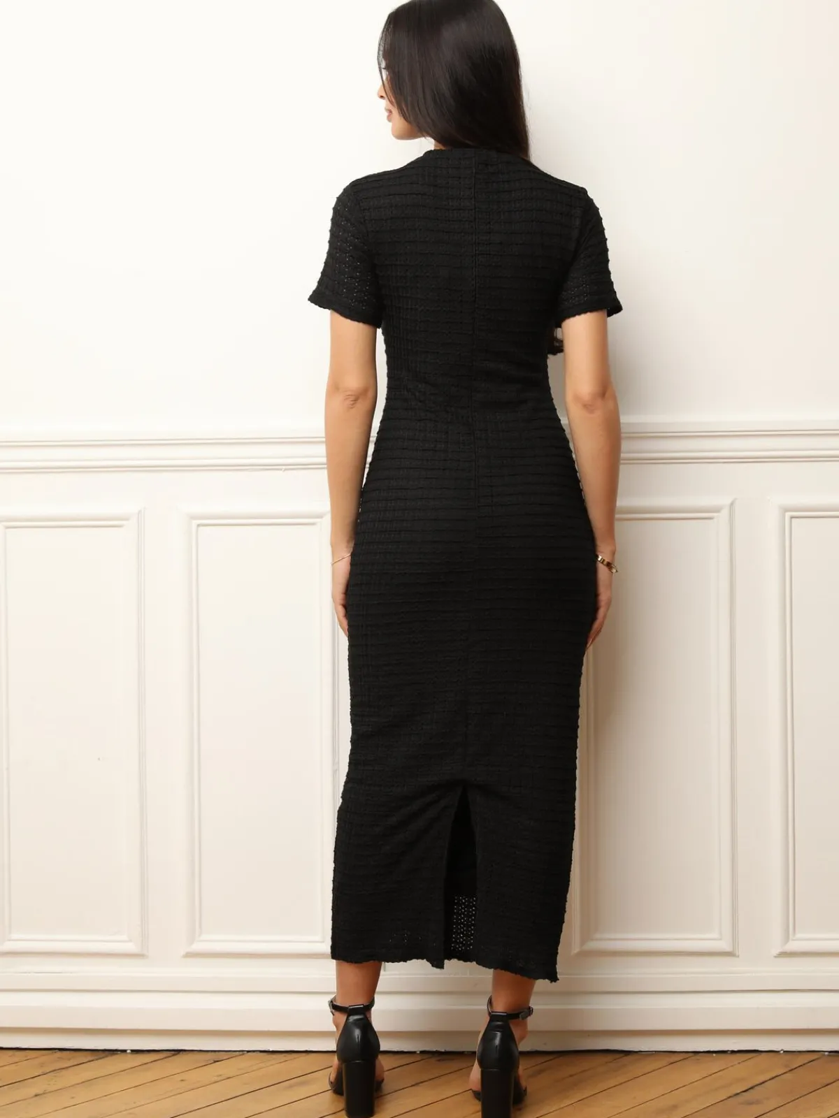 Hot La Modeuse Robe en maille texturée et ajourée Noir