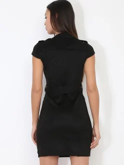 La Modeuse Robe en suédine à zip et ceinture Noir