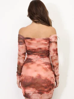 Hot La Modeuse Robe en tulle à col bardot Orange