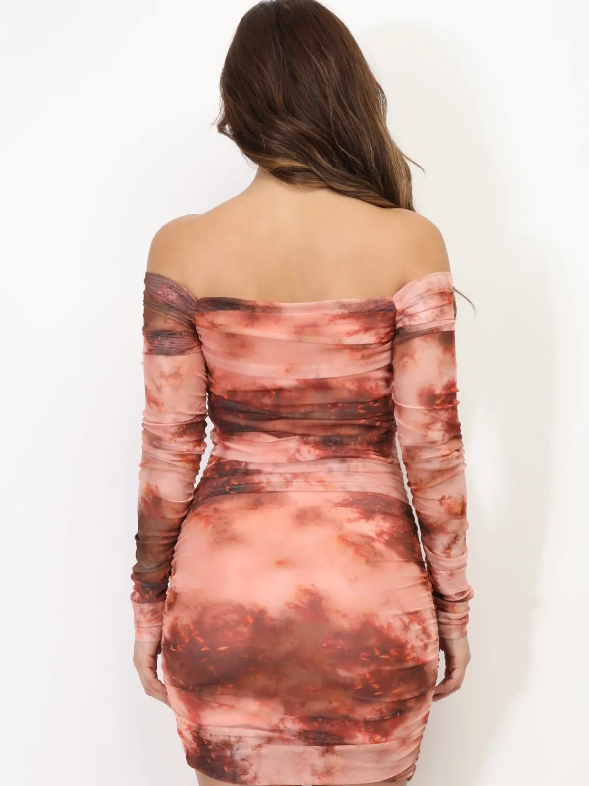 Hot La Modeuse Robe en tulle à col bardot Orange