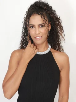 Online La Modeuse Robe fendue à col en strass Noir