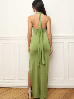 Sale La Modeuse Robe fendue à dos nu et fleurs 3D Vertclair