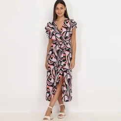 Sale La Modeuse Robe fendue à motif arabesques Noir