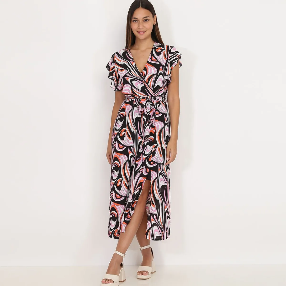 Sale La Modeuse Robe fendue à motif arabesques Noir