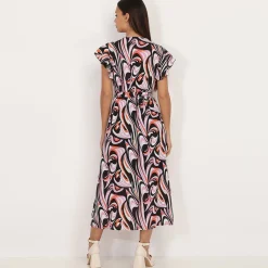 Sale La Modeuse Robe fendue à motif arabesques Noir