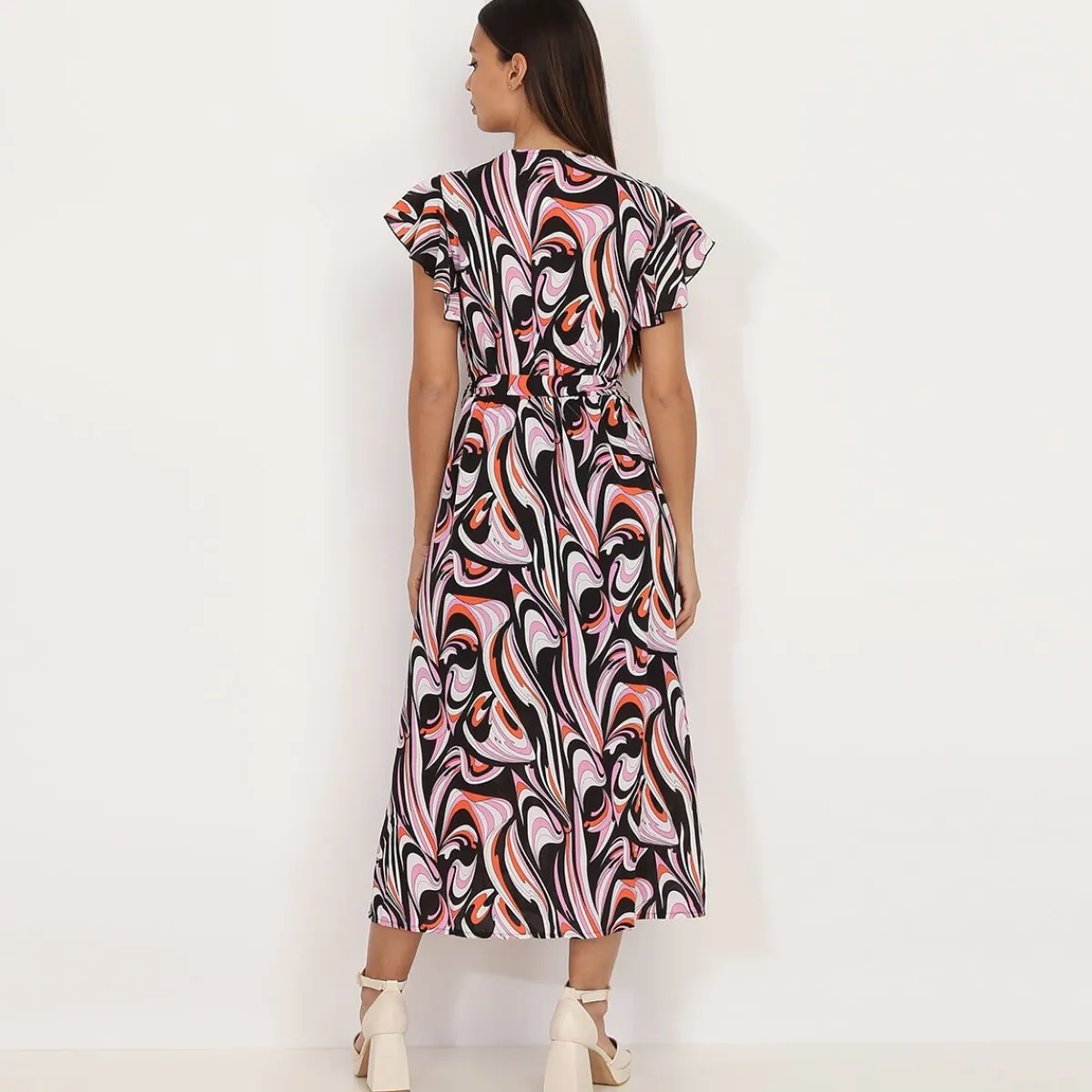 Sale La Modeuse Robe fendue à motif arabesques Noir