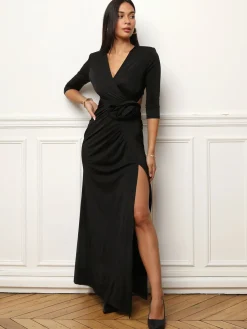 Clearance La Modeuse Robe fendue cut-out à fleur 3D Noir