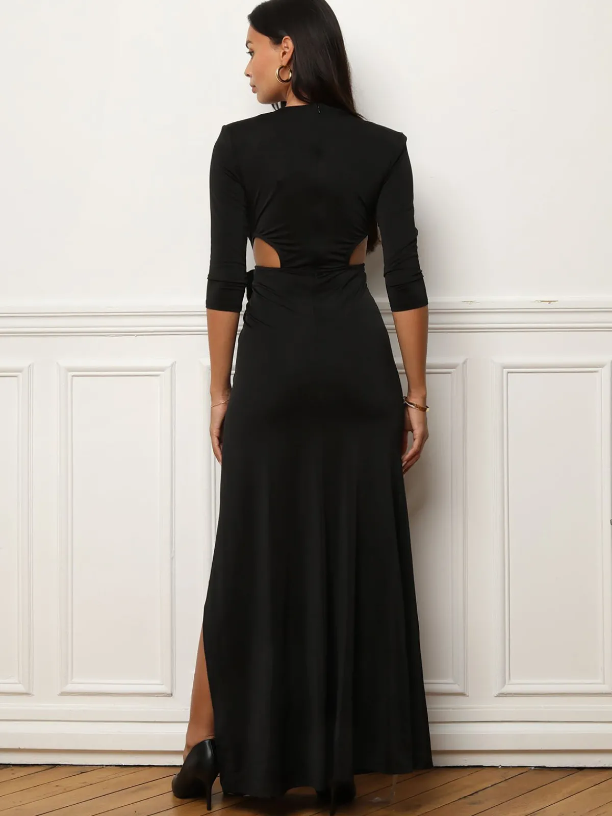 Clearance La Modeuse Robe fendue cut-out à fleur 3D Noir