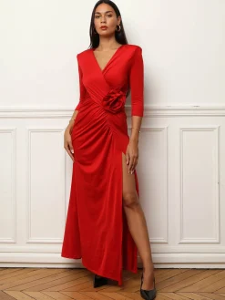 La Modeuse Robe fendue cut-out à fleur 3D Rouge