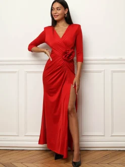 La Modeuse Robe fendue cut-out à fleur 3D Rouge