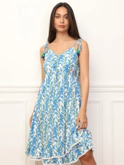 Hot La Modeuse Robe fleurie à volants et bretelles à nouer Blanc