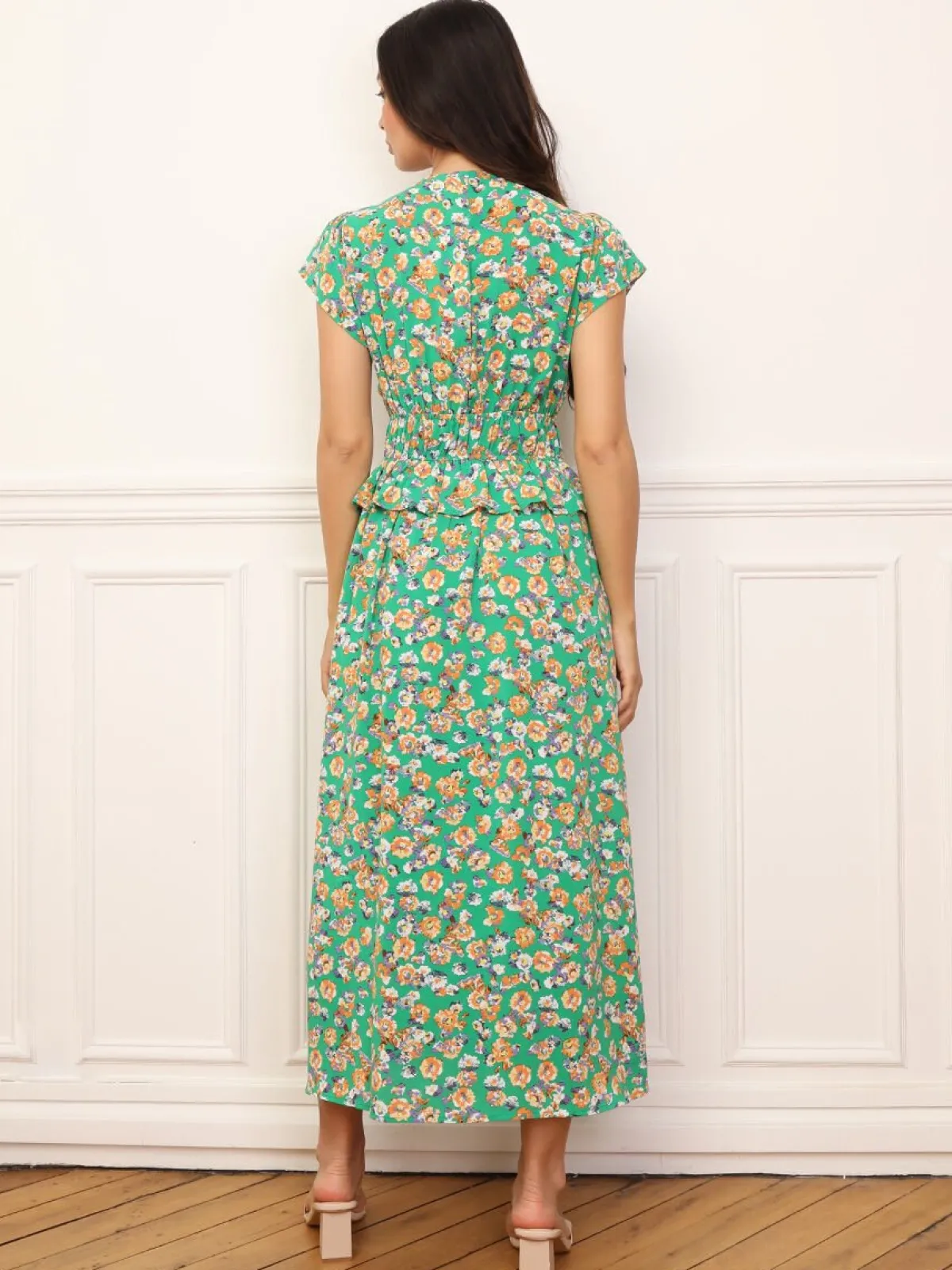 Best La Modeuse Robe florale à effet corset et volants Vert