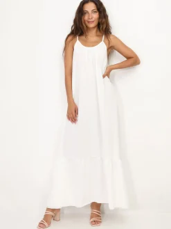 Outlet La Modeuse Robe fluide à bas évasé et volanté Blanc