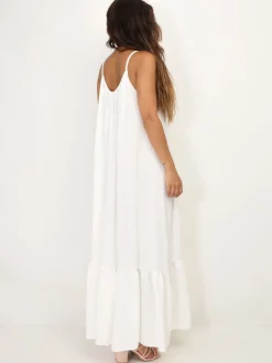 Outlet La Modeuse Robe fluide à bas évasé et volanté Blanc
