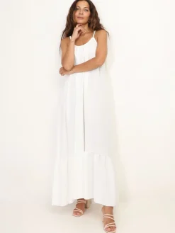 Outlet La Modeuse Robe fluide à bas évasé et volanté Blanc