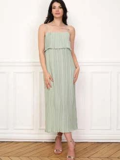 La Modeuse Robe fluide et plissée à volants Vertclair