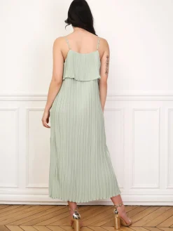 La Modeuse Robe fluide et plissée à volants Vertclair