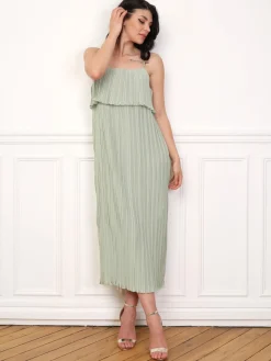 La Modeuse Robe fluide et plissée à volants Vertclair