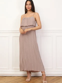 Hot La Modeuse Robe fluide et plissée à volants Taupe
