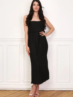 New La Modeuse Robe fluide et plissée à volants Noir