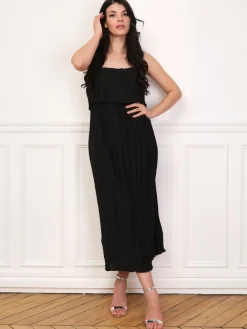 New La Modeuse Robe fluide et plissée à volants Noir