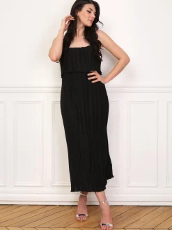 New La Modeuse Robe fluide et plissée à volants Noir