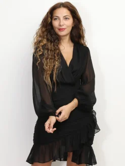 New La Modeuse Robe froncée à manches bouffantes Noir