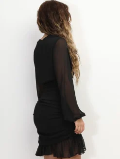 New La Modeuse Robe froncée à manches bouffantes Noir