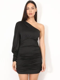 Outlet La Modeuse Robe froncée et asymétrique Noir
