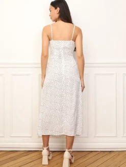 New La Modeuse Robe froncée et fendue à pois Blanc