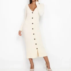 New La Modeuse Robe gilet à boutons Beige