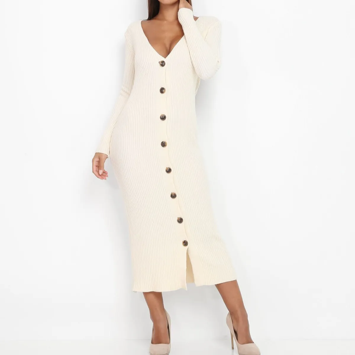 New La Modeuse Robe gilet à boutons Beige