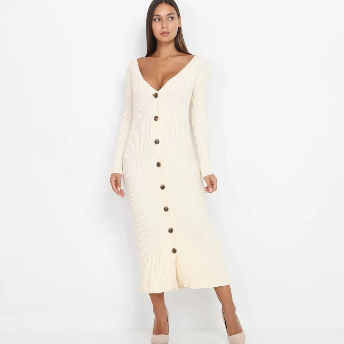 New La Modeuse Robe gilet à boutons Beige