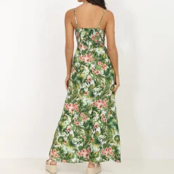 Clearance La Modeuse Robe longue à bretelles et motif tropical Blanc