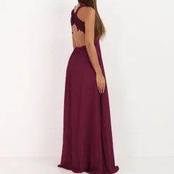 Hot La Modeuse Robe longue à broderies fleuries Bordeaux