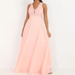 Sale La Modeuse Robe longue à broderies fleuries Rose