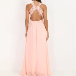 Sale La Modeuse Robe longue à broderies fleuries Rose