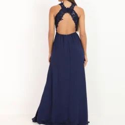 Discount La Modeuse Robe longue à broderies fleuries BleuMarine