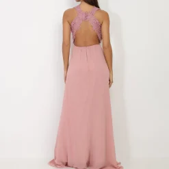 La Modeuse Robe longue à broderies fleuries VieuxRose