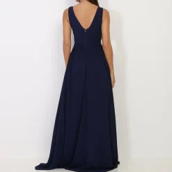 Hot La Modeuse Robe longue à buste drapé et dentelle BleuMarine