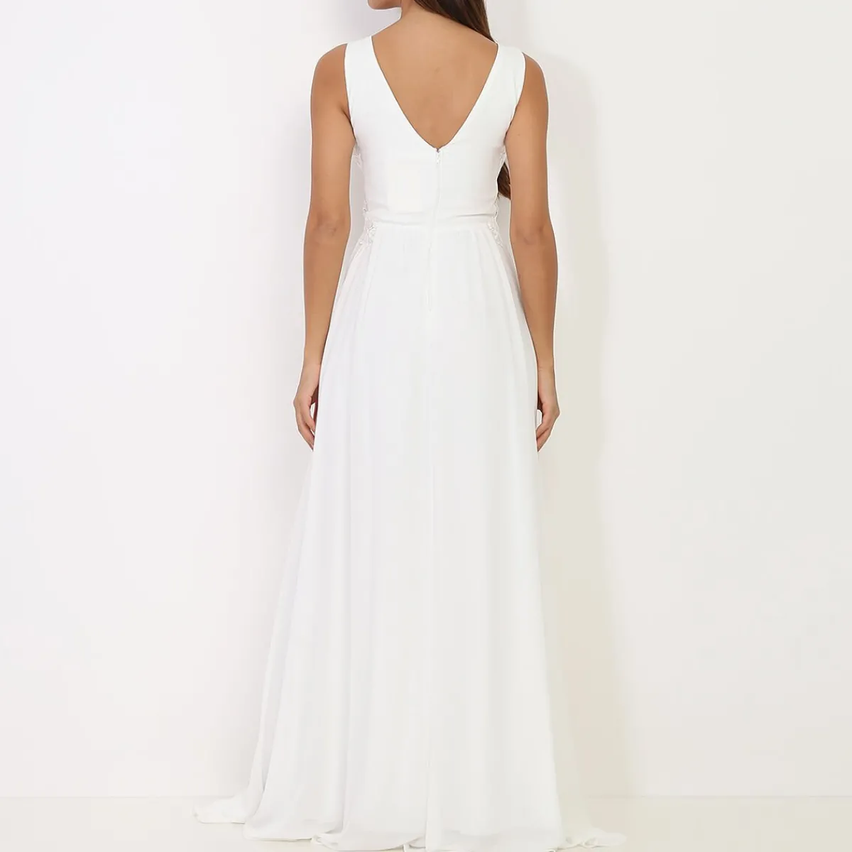 Outlet La Modeuse Robe longue à buste drapé et dentelle Blanc