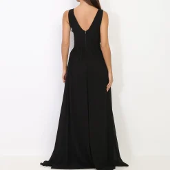 Clearance La Modeuse Robe longue à buste drapé et dentelle Noir