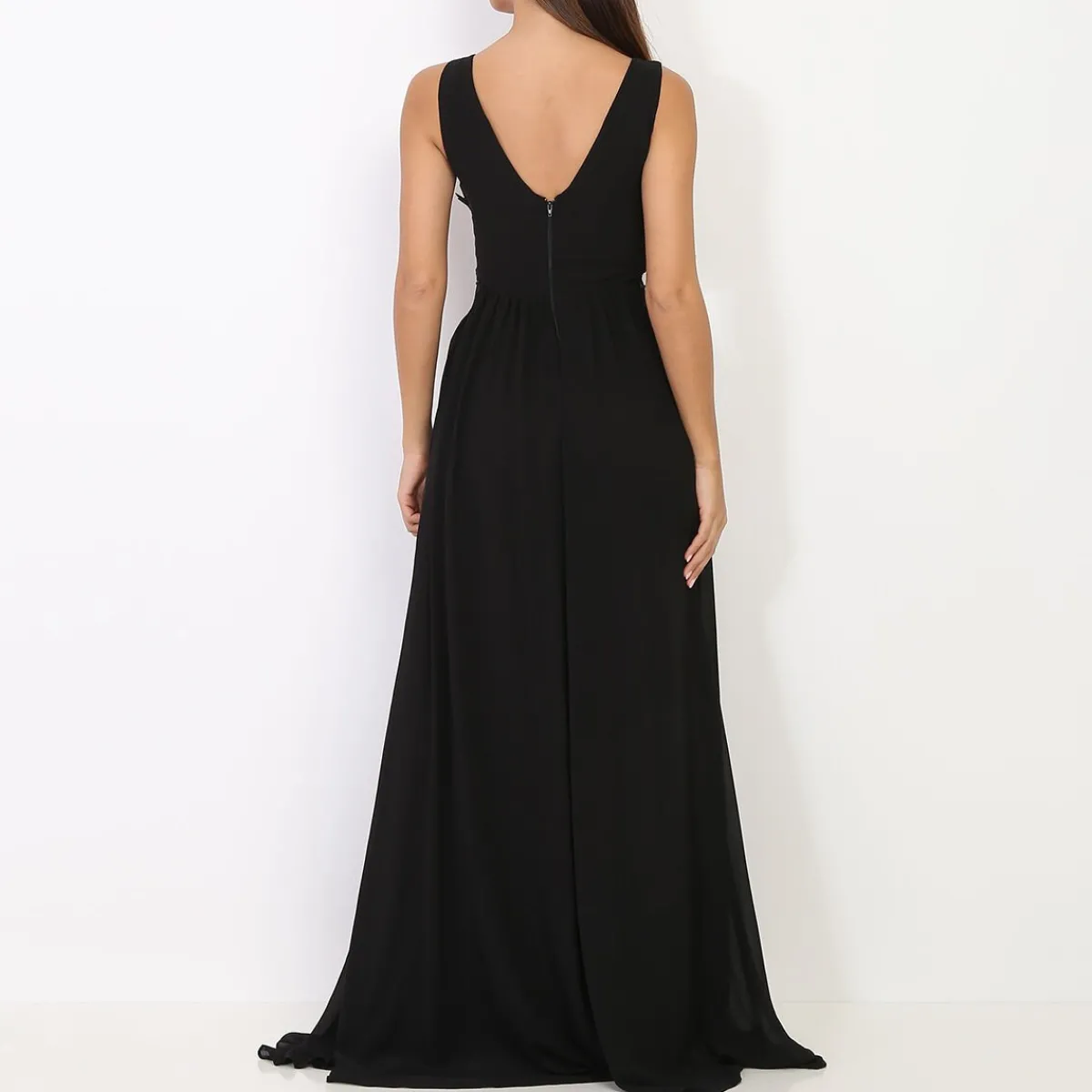 Clearance La Modeuse Robe longue à buste drapé et dentelle Noir