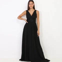 Clearance La Modeuse Robe longue à buste drapé et dentelle Noir