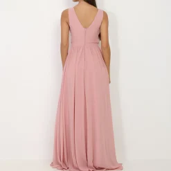 Hot La Modeuse Robe longue à buste drapé et dentelle VieuxRose