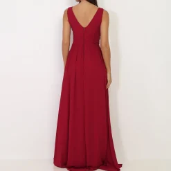 Online La Modeuse Robe longue à buste drapé et dentelle Rougefoncé