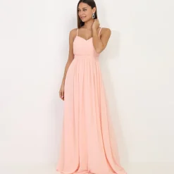 New La Modeuse Robe longue à décolleté drapé Rose