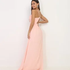 New La Modeuse Robe longue à décolleté drapé Rose