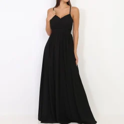 Outlet La Modeuse Robe longue à décolleté drapé Noir