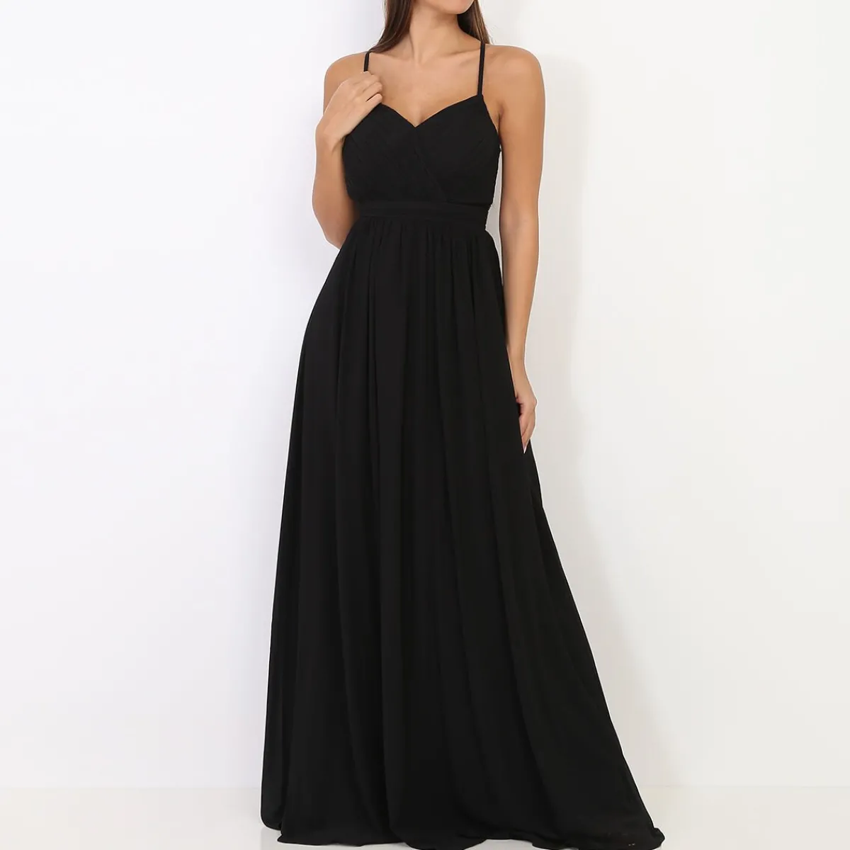 Outlet La Modeuse Robe longue à décolleté drapé Noir